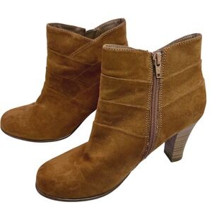 A2 by Aerosoles Ankle Boots Womens 6 Brown Faux Suede Pleated Side Zip Booties